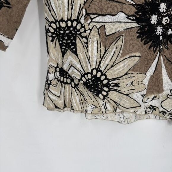 Lulu-B Women's Small 3/4 Sleeve Asymmetric Floral Print Retro Small Artsy Tan - Picture 5 of 10